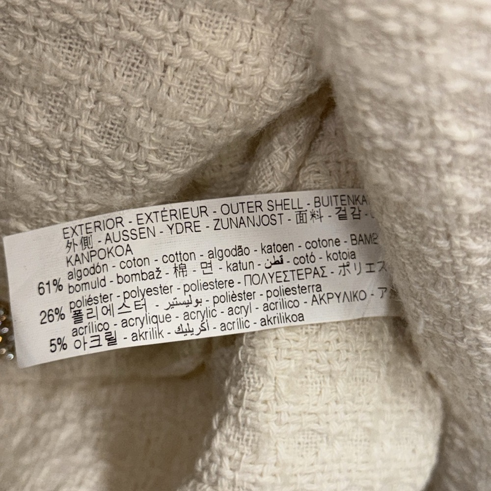NWT Zara Cream Wool Blend Tweed Texture Blazer Boucle Rhinestone Buttons Sz L - Picture 11 of 15